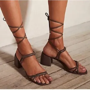 Anthropologie x Vicenza Love Struck Square Toe Wrap Heels Sandals size 11