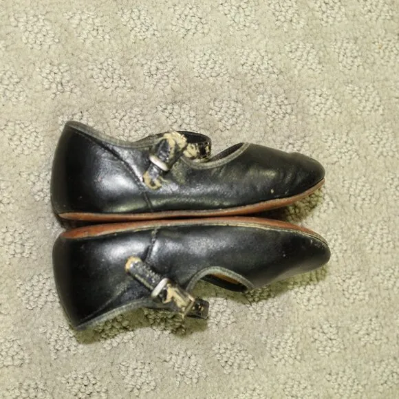 Antique Baby Biltwel Trainer Black Mary Jane Leather Baby Shoes w/ Leather Soles