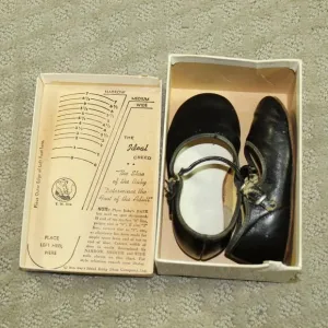 Antique Baby Biltwel Trainer Black Mary Jane Leather Baby Shoes w/ Leather Soles