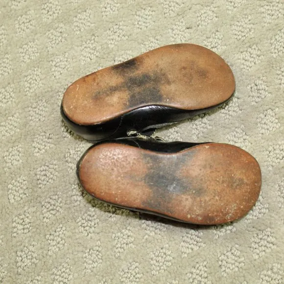 Antique Baby Biltwel Trainer Black Mary Jane Leather Baby Shoes w/ Leather Soles