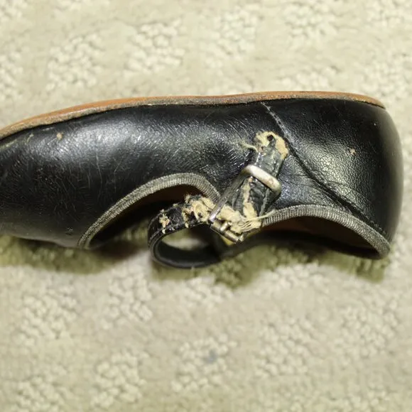 Antique Baby Biltwel Trainer Black Mary Jane Leather Baby Shoes w/ Leather Soles