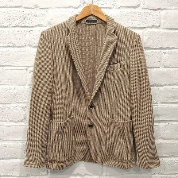 Antonio Laverda Blazer Mens 38S Beige Tan Knit Short Slim Stretch 160 cm 6D drop