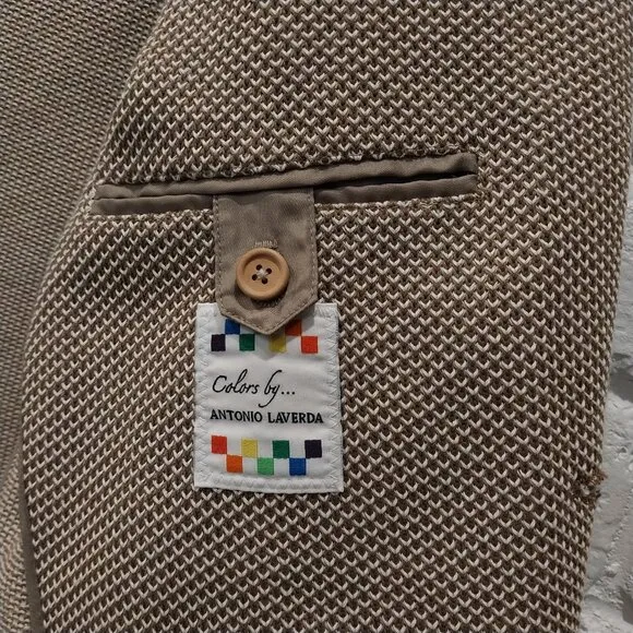 Antonio Laverda Blazer Mens 38S Beige Tan Knit Short Slim Stretch 160 cm 6D drop