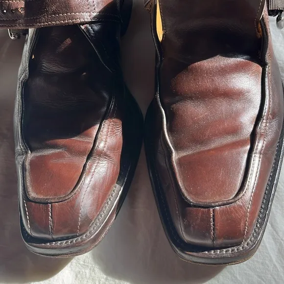 Antonio Maurizi Monk Strap Narrow Square Toe EU 42, US 8.5  Brown Leather  Italy