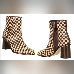 Antonio Melani 8 Chic Designer Checkered Braided Woven Leather Block Heel