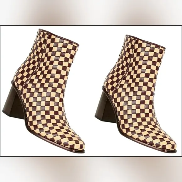 Antonio Melani 8 Chic Designer Checkered Braided Woven Leather Block Heel