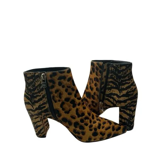 ANTONIO MELANI ANIMAL Print Fur Leather Sole Ankle High Heel Boots Size 7 1/2