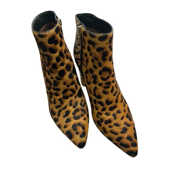 ANTONIO MELANI ANIMAL Print Fur Leather Sole Ankle High Heel Boots Size 7 1/2