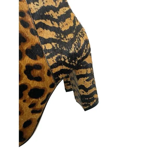 ANTONIO MELANI ANIMAL Print Fur Leather Sole Ankle High Heel Boots Size 7 1/2