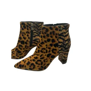 ANTONIO MELANI ANIMAL Print Fur Leather Sole Ankle High Heel Boots Size 7 1/2