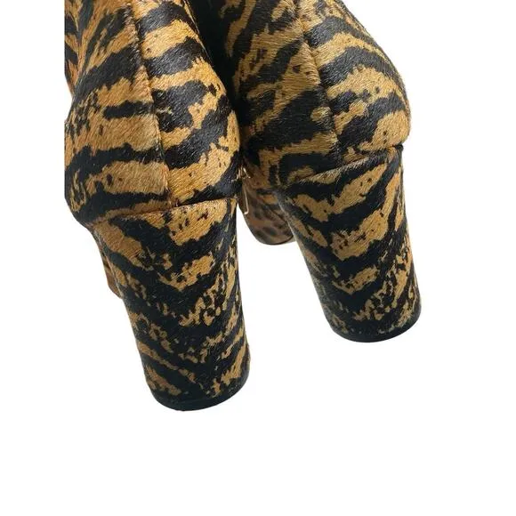 ANTONIO MELANI ANIMAL Print Fur Leather Sole Ankle High Heel Boots Size 7 1/2