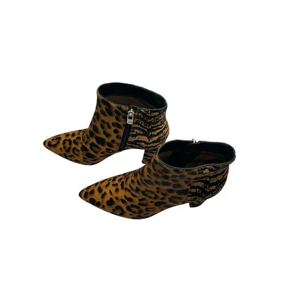 ANTONIO MELANI ANIMAL Print Fur Leather Sole Ankle High Heel Boots Size 7 1/2