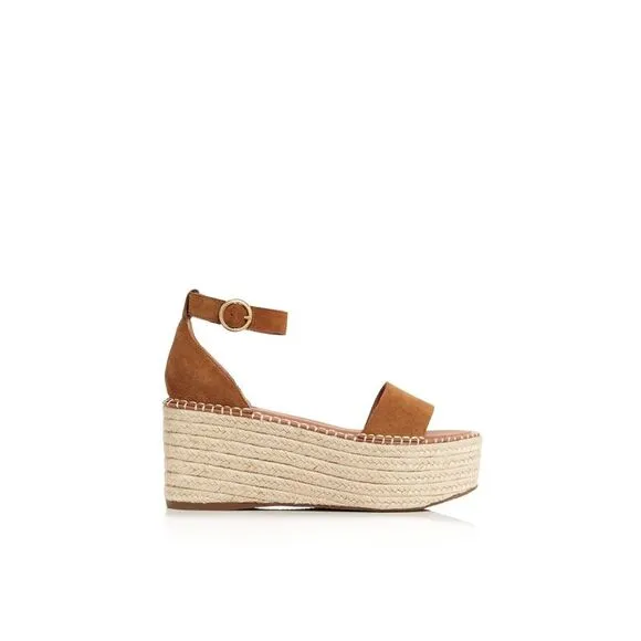 AQUA Womens Brown 1.5&quot; Platform Stitch Ria Wedge Leather Espadrille Shoes 9.5 M