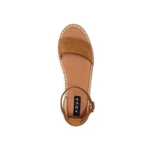AQUA Womens Brown 1.5&quot; Platform Stitch Ria Wedge Leather Espadrille Shoes 9.5 M