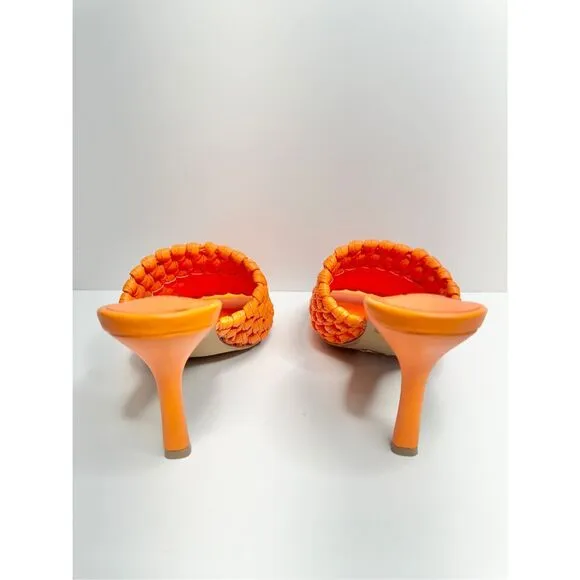 AQUA Woven Sandals Size 8 Orange High Heel Open Square Toe NEW