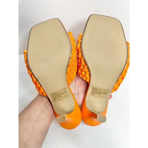 AQUA Woven Sandals Size 8 Orange High Heel Open Square Toe NEW