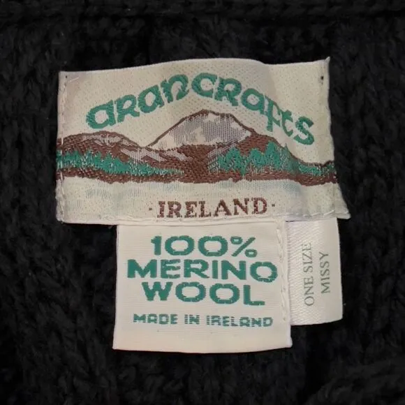 Aran Crafts 3D Cable Knite Cardigan Sweater 100% Charcoal Merino Wool Ireland