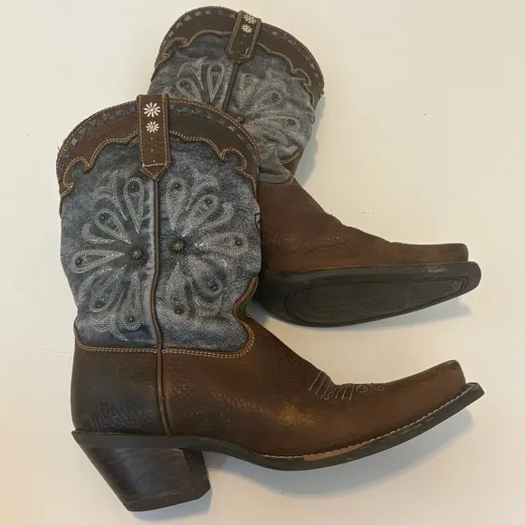 Ariat Daisy Western Brown Blue Leather Cowboy Boots Women’s Size 6.5
