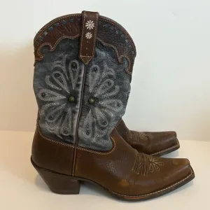 Ariat Daisy Western Brown Blue Leather Cowboy Boots Women’s Size 6.5