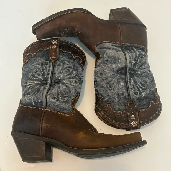 Ariat Daisy Western Brown Blue Leather Cowboy Boots Women’s Size 6.5