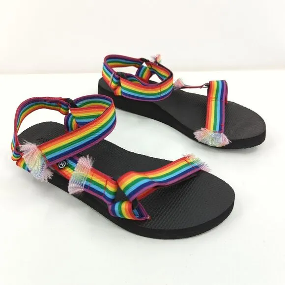 Arizona Love Women 42 US 12 Trekky Fun Sport Sandals Rainbow Stripes Woven NEW