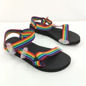Arizona Love Women 42 US 12 Trekky Fun Sport Sandals Rainbow Stripes Woven NEW