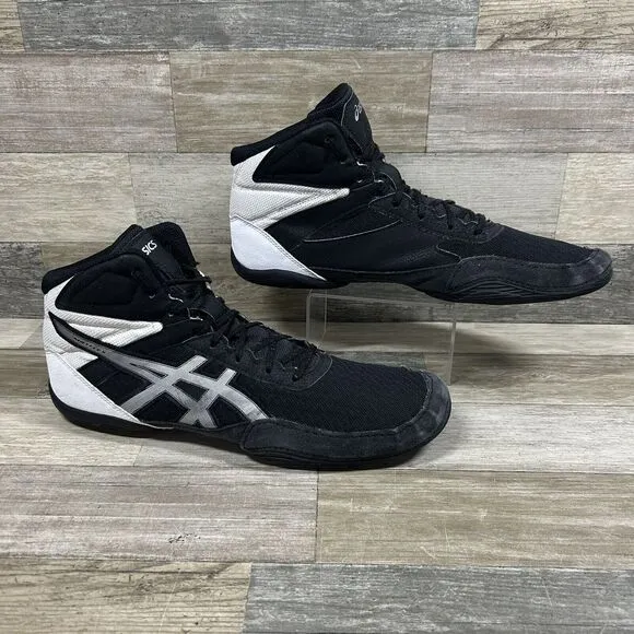 ASICS Markle’s 6 Shoes Men’s 13 Black White Silver Wrestling High Top