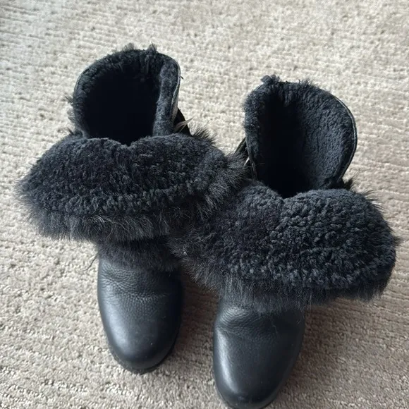 Australia Luxe Collective Black Shearling Fur-Trimmed Wedge Boots