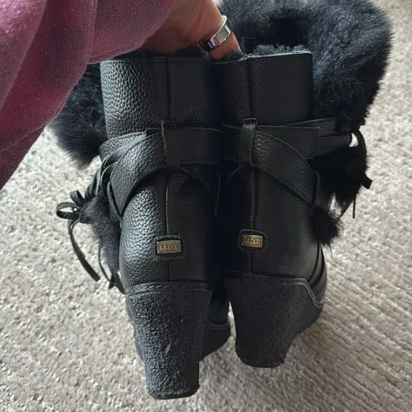 Australia Luxe Collective Black Shearling Fur-Trimmed Wedge Boots