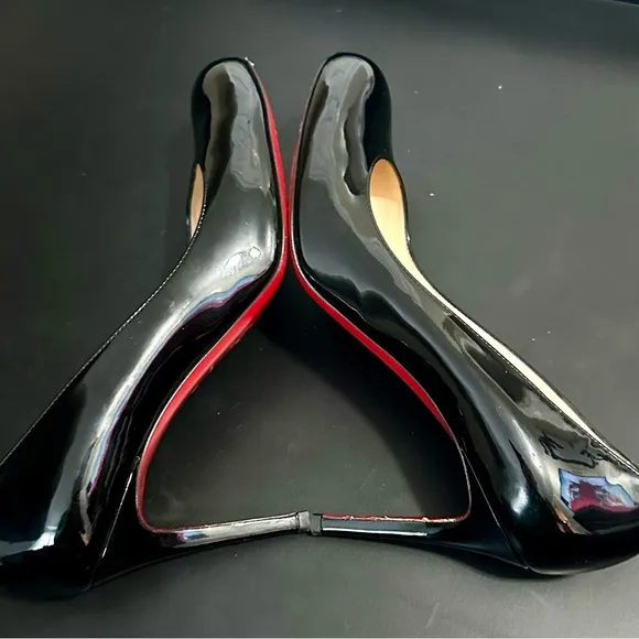 Authentic Christian Louboutin Black Patent Leather Simple Pumps 85mm Size 39
