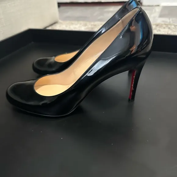 Authentic Christian Louboutin Black Patent Leather Simple Pumps 85mm Size 39