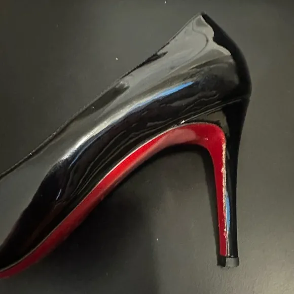 Authentic Christian Louboutin Black Patent Leather Simple Pumps 85mm Size 39