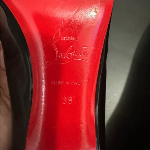 Authentic Christian Louboutin Black Patent Leather Simple Pumps 85mm Size 39