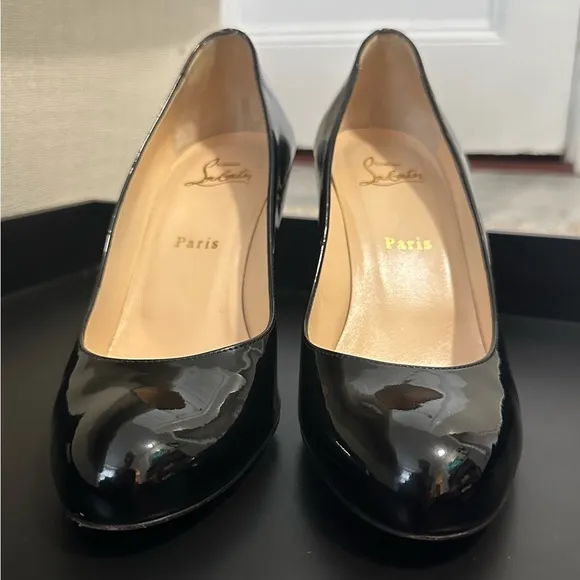 Authentic Christian Louboutin Black Patent Leather Simple Pumps 85mm Size 39