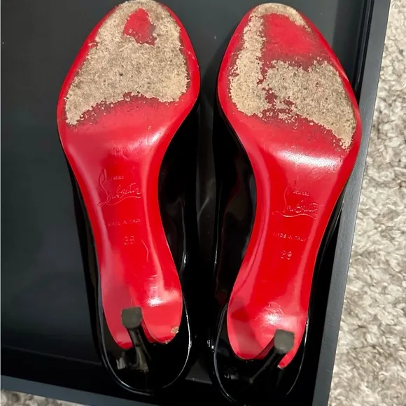 Authentic Christian Louboutin Black Patent Leather Simple Pumps 85mm Size 39