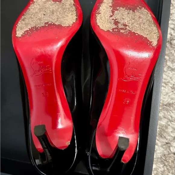 Authentic Christian Louboutin Black Patent Leather Simple Pumps 85mm Size 39