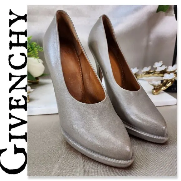 Authentic Givenchy Oyster Grey Leather Heels