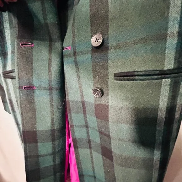 Avec Les Filles Walker Longline Coat Size XS Old Money Dark Academia Green Plaid