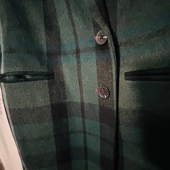 Avec Les Filles Walker Longline Coat Size XS Old Money Dark Academia Green Plaid