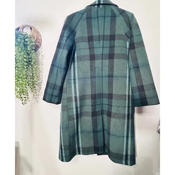 Avec Les Filles Walker Longline Coat Size XS Old Money Dark Academia Green Plaid