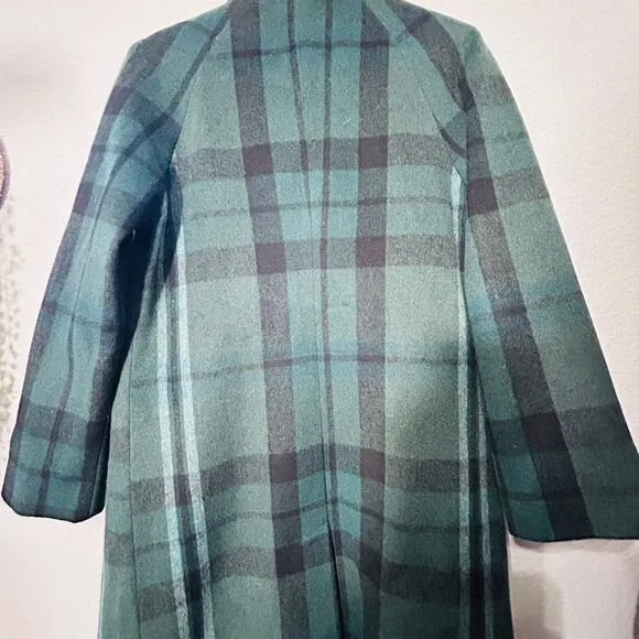 Avec Les Filles Walker Longline Coat Size XS Old Money Dark Academia Green Plaid
