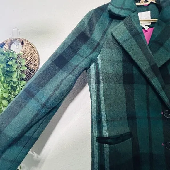 Avec Les Filles Walker Longline Coat Size XS Old Money Dark Academia Green Plaid