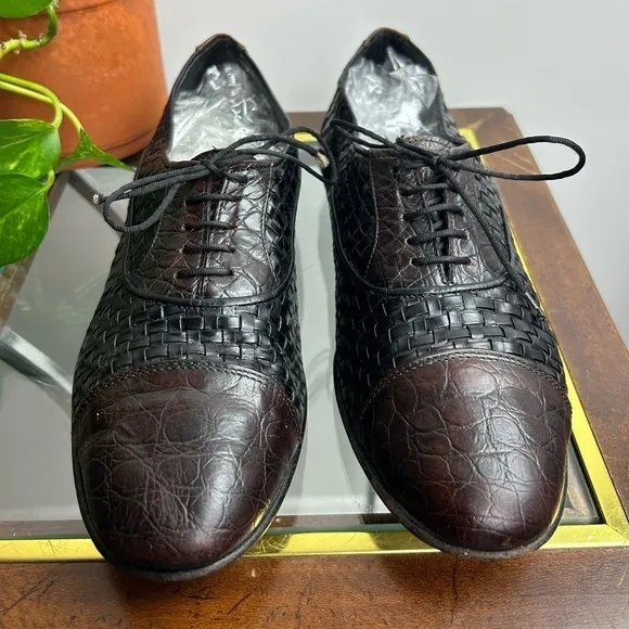 Avventura Mens Leather Woven made Italy Lace Up Oxford Dress Shoes Brown Size 10