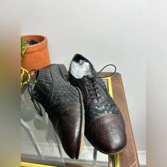 Avventura Mens Leather Woven made Italy Lace Up Oxford Dress Shoes Brown Size 10