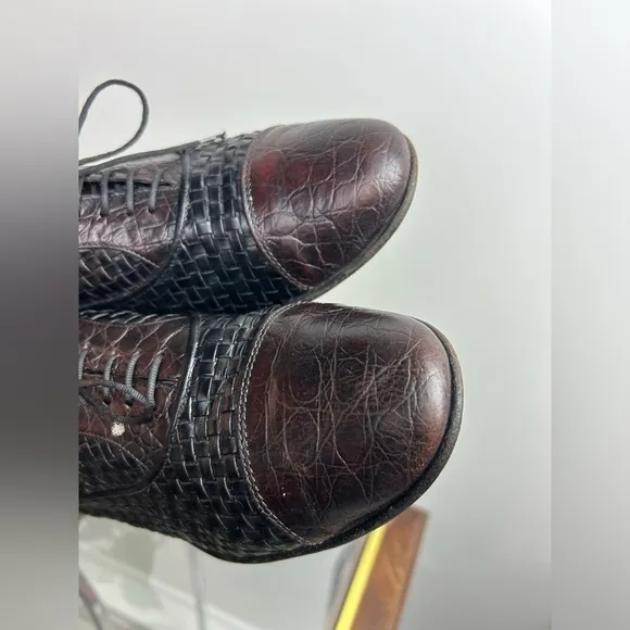 Avventura Mens Leather Woven made Italy Lace Up Oxford Dress Shoes Brown Size 10