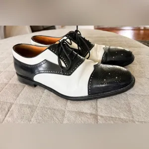AVVENTURA Sz 9 Black &amp; White Brogue Vintage Leather Wingtip Lace up Oxford Shoes
