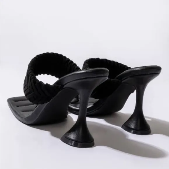 Azalea Wang Black Vegan Leather Woven Strap High Heel Sandals