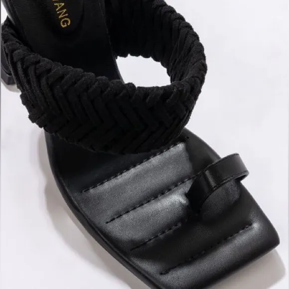 Azalea Wang Black Vegan Leather Woven Strap High Heel Sandals