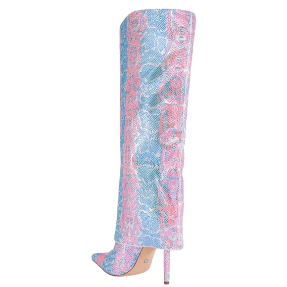 Azalea Wang Blue and Pink Rhinestones Below The Knee Women's Boots Size 11