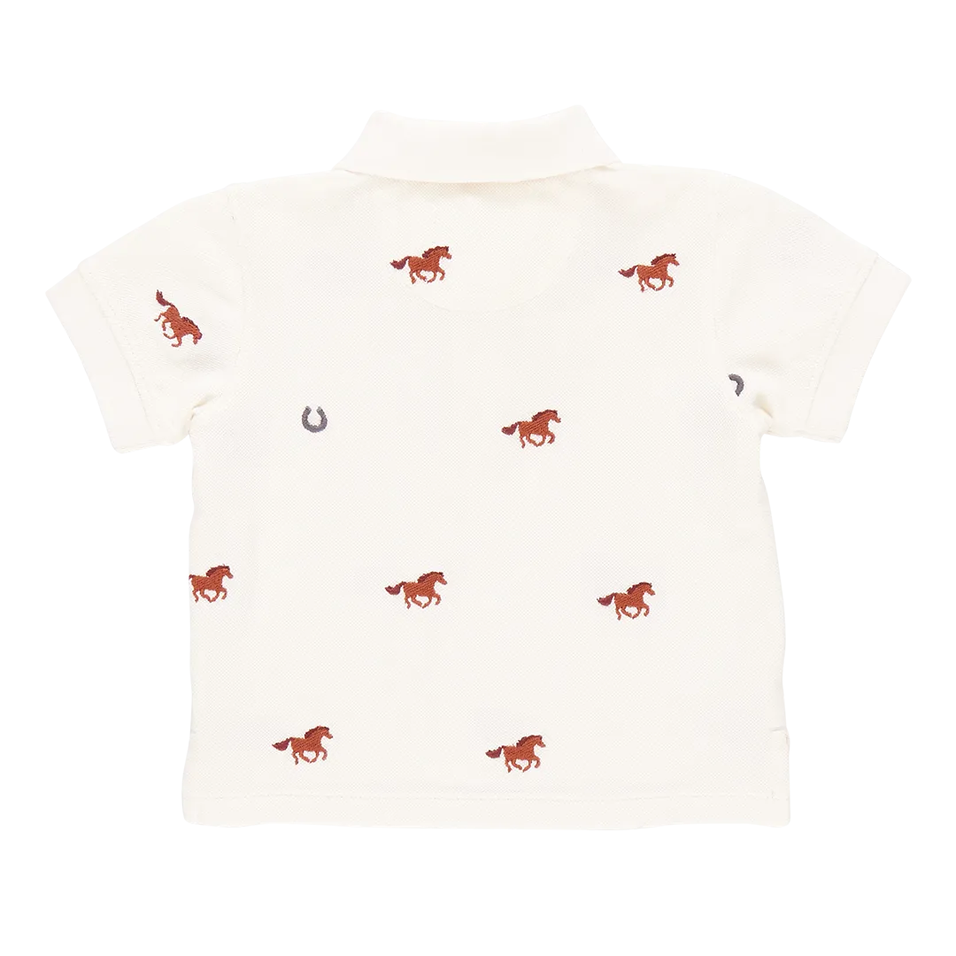 Baby Boys Alec Shirt - Lucky Horses Embroidery ||  Pink Chicken